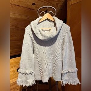 Vintage America Cable Knit Tassel Fringe 3/4 Length Flair Sleeve Cowl Neck